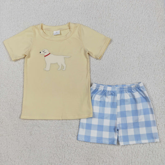 Yellow puppy embroidery boy Set