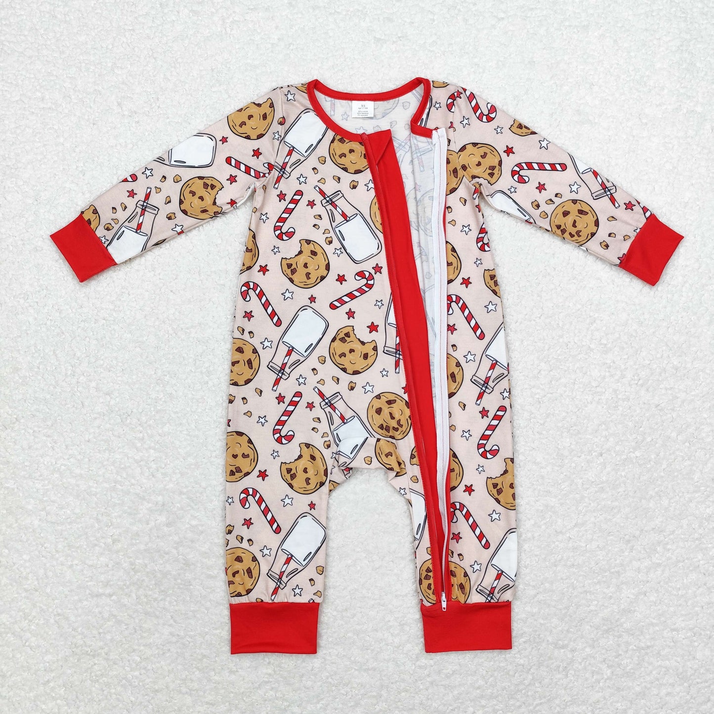 Christmas Cookie milk Baby Romper With zipper( material contains bamboo ）