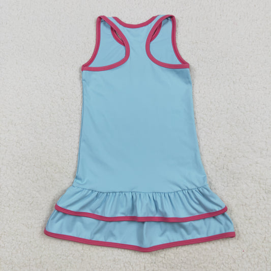 blue yoga sleeveless print girl dress GSD2631