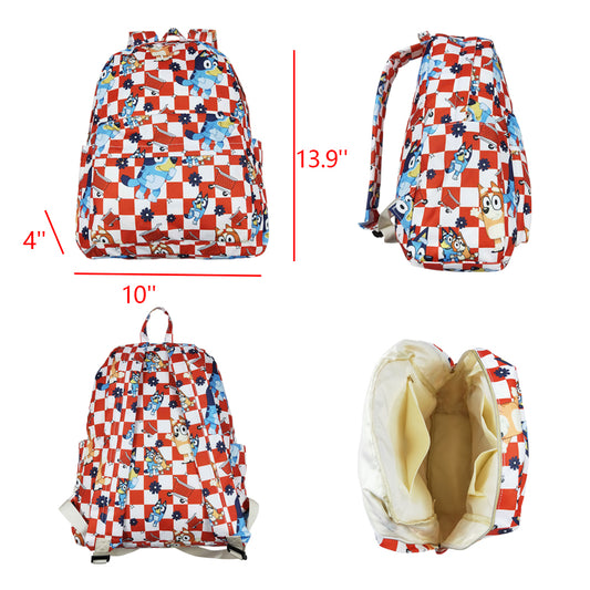 Red plaid Cartoon dog Print BACKPACK