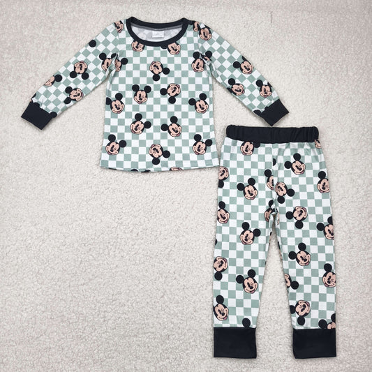 green Plaid cartoon long sleeve boys Suit