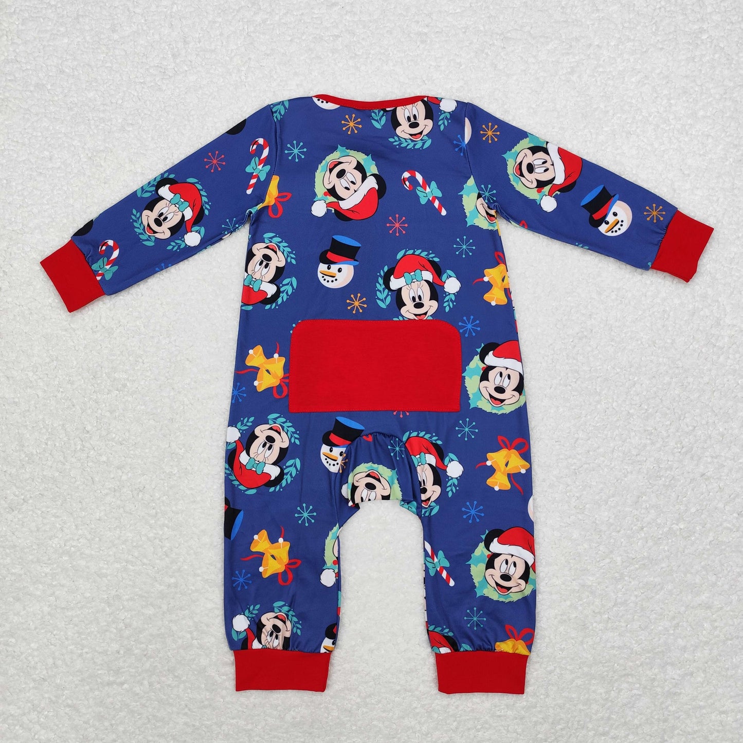 Christmas Blue Cartoon Baby Romper With zipper