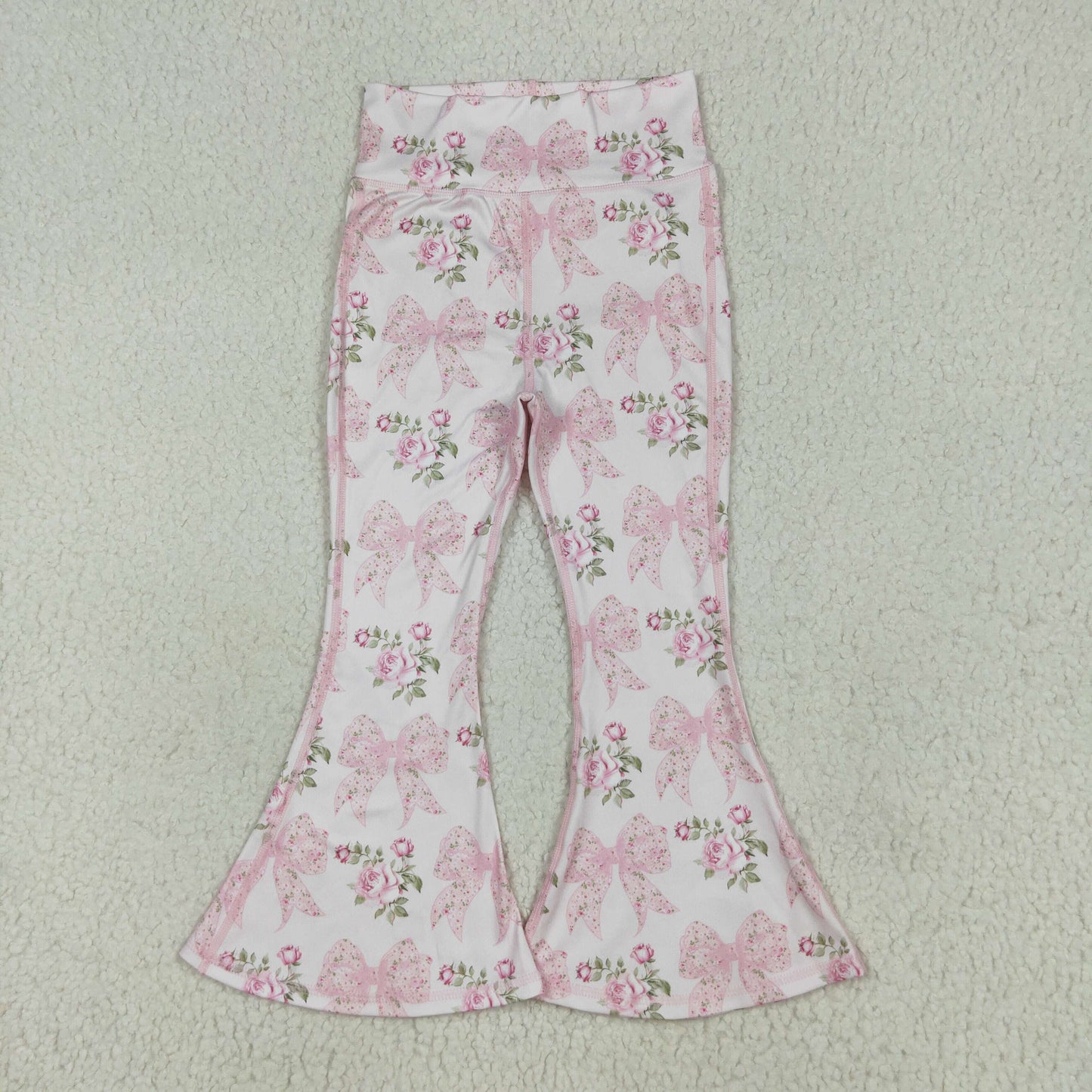 pink Flowers bows Yoga Bell Pants P0768