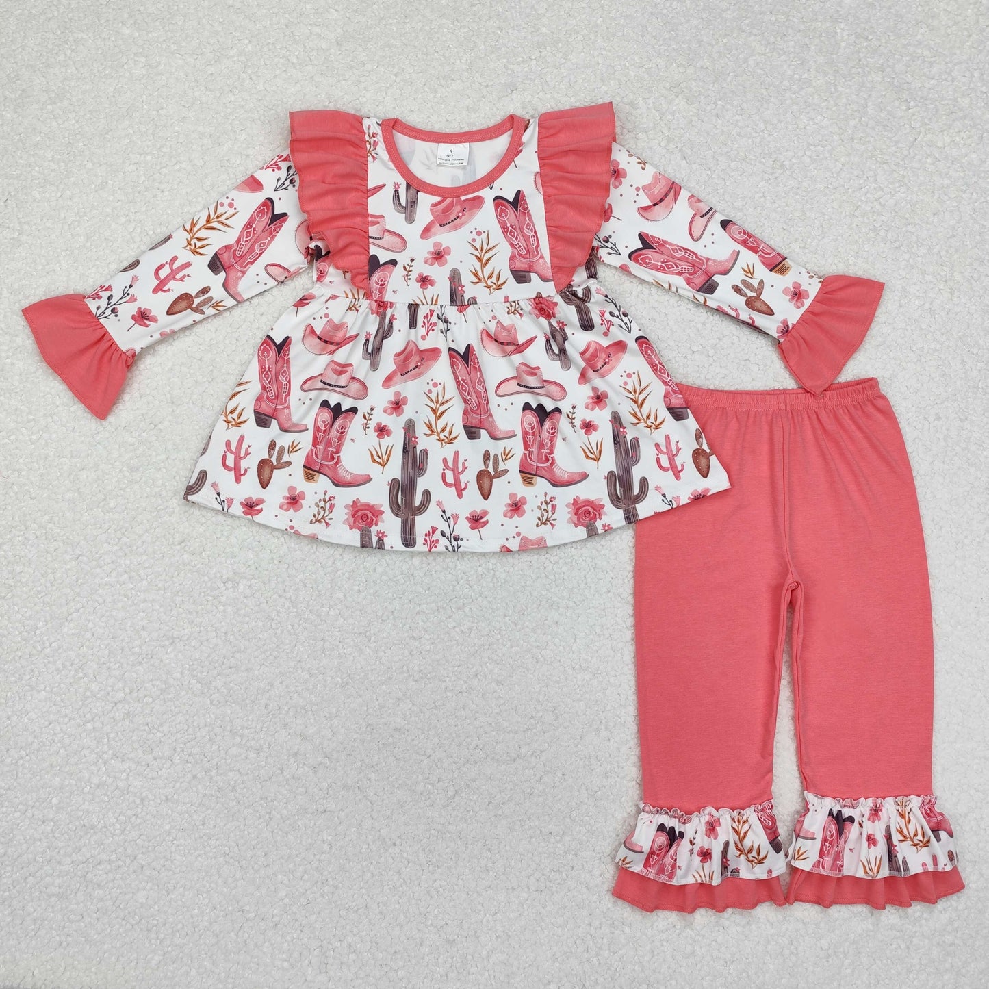 Western pink boots Long Sleeve Girls Set