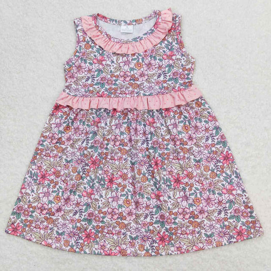 pink floral sleeveless trim Girls dress