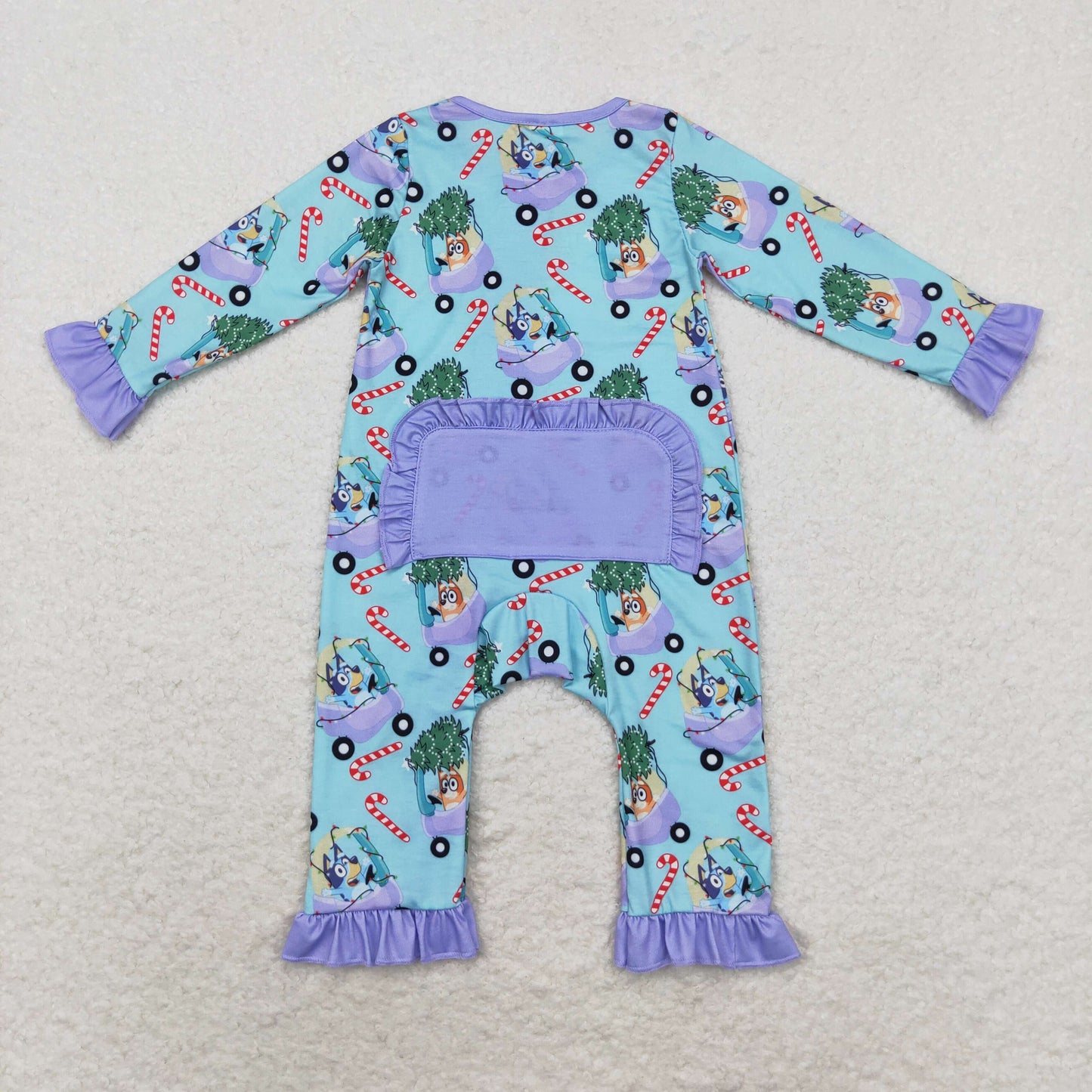 Christmas Blue cartoon dog Print Baby Romper With zipper