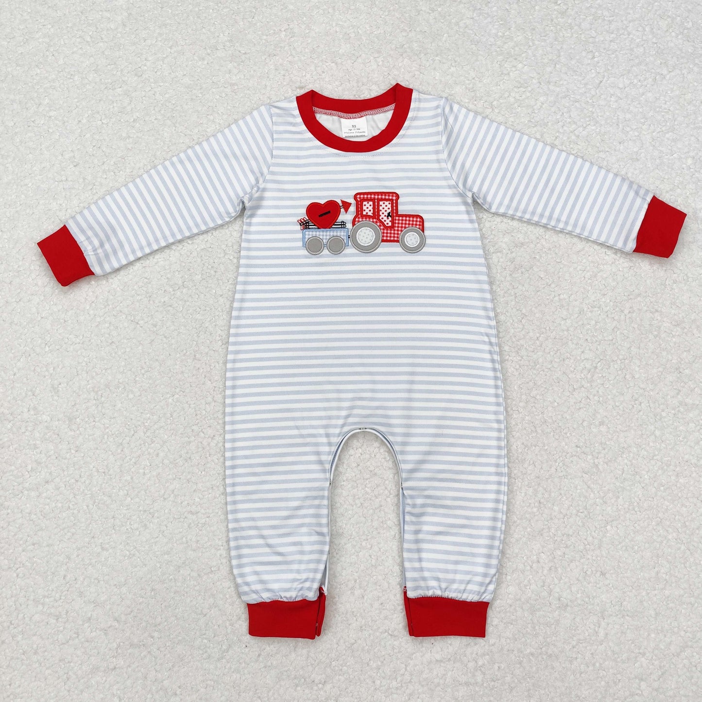 Valentine's Day striped hearts Embroidery Baby Romper