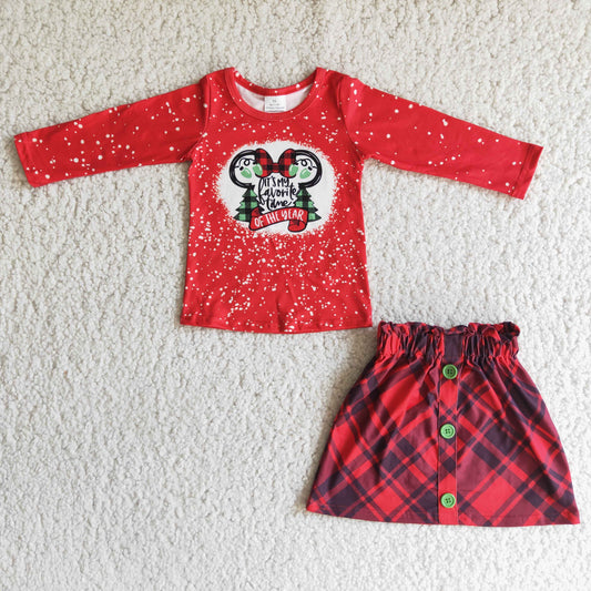 Christmas red Cartoon +Skirt Girls Summer Set