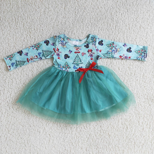 Christmas Blue Cartoon Girls Tutu Dress