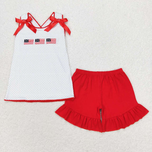 July Of 4th Dot Embroidered Flag Girls Suit Summer Set