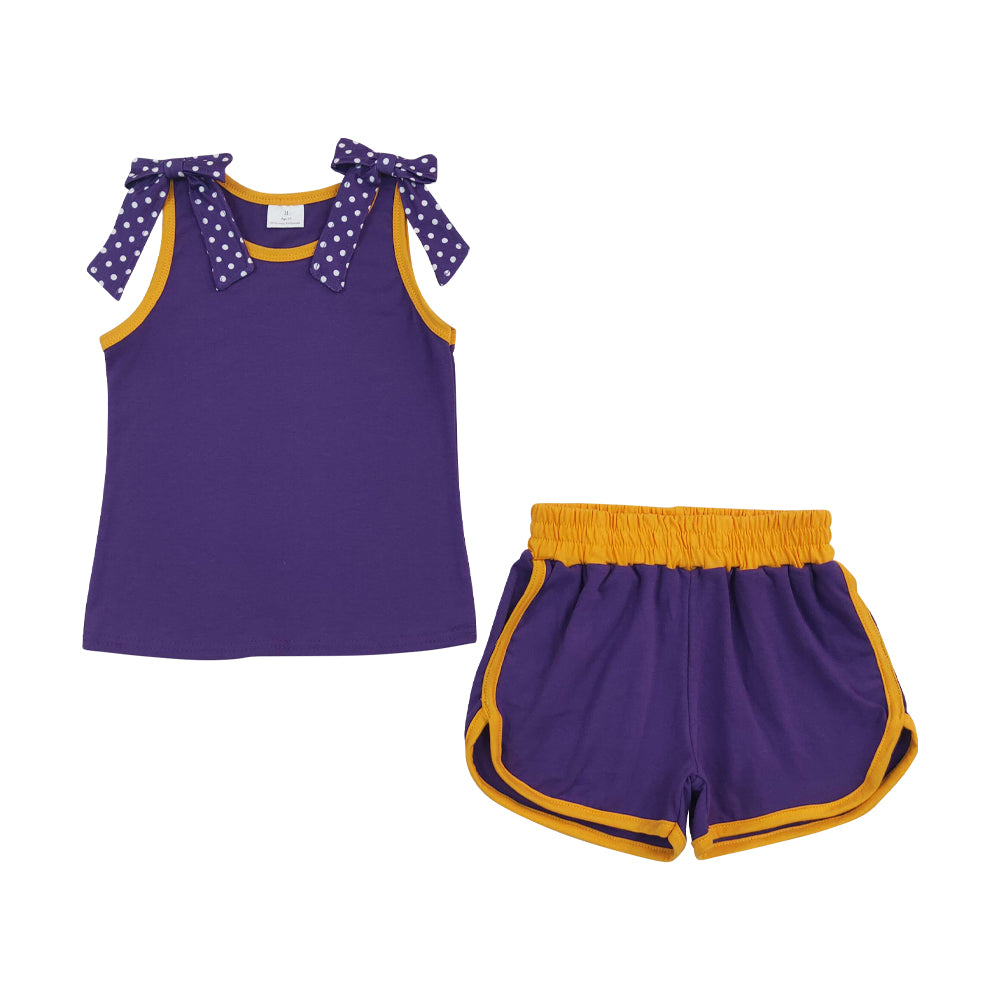 Gameday purple dots bow sleeveless Girls Set GSSO3826