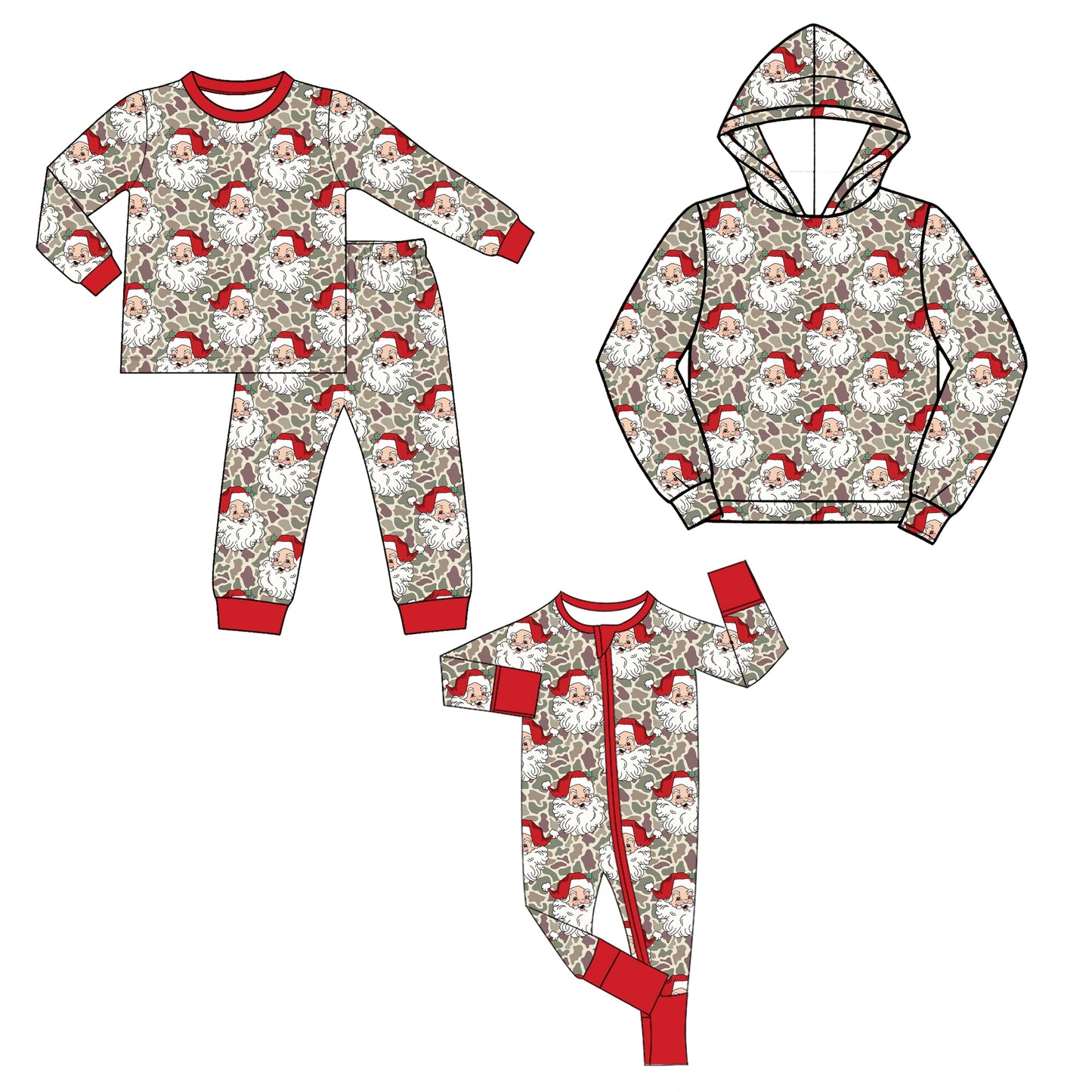 Preorder MOQ 5 pcs Each Style Christmas Santa Camo Kids Matching Clothes