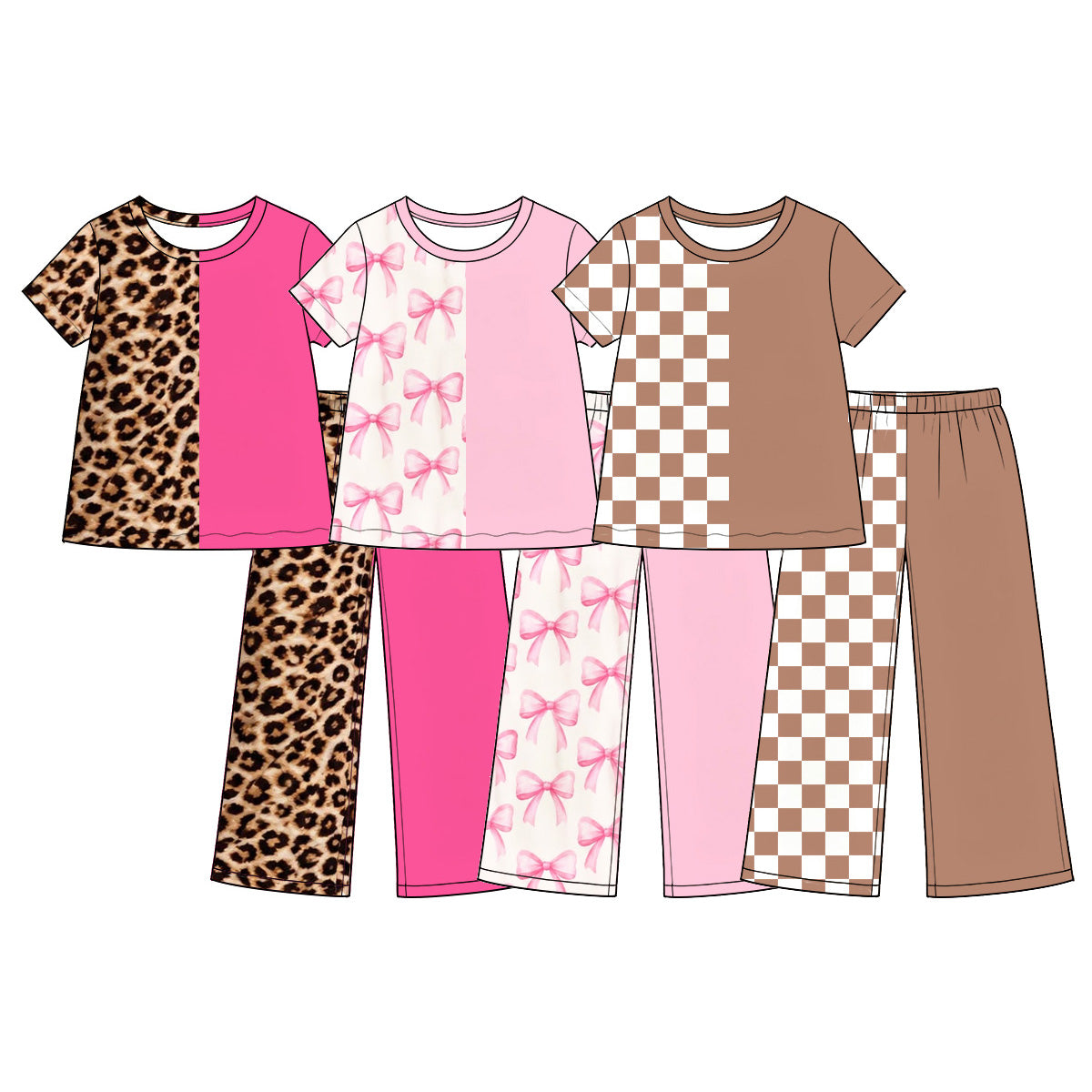 Preorder MOQ 5 pcs Each Style Leopard & Bow & Plaid Sweet Kids Matching Clothes