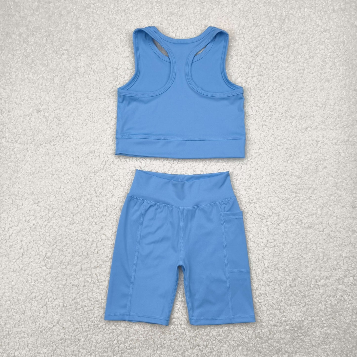 Blue solid vest Girls Suit Summer Set