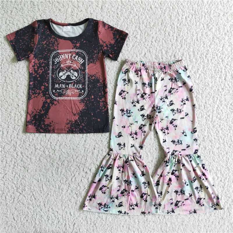 guitar print  short sleeve girls Set