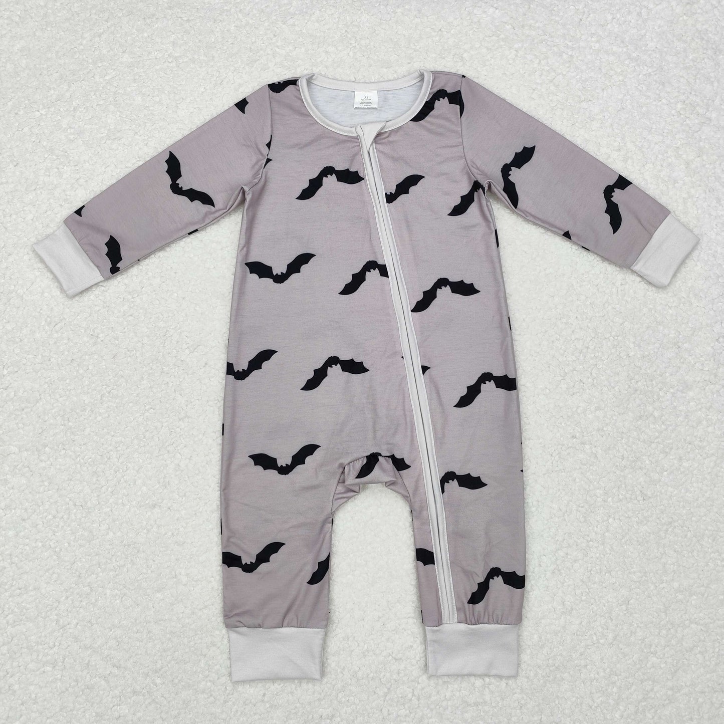 Grey bat print Baby Romper With zipper( material contains bamboo ）