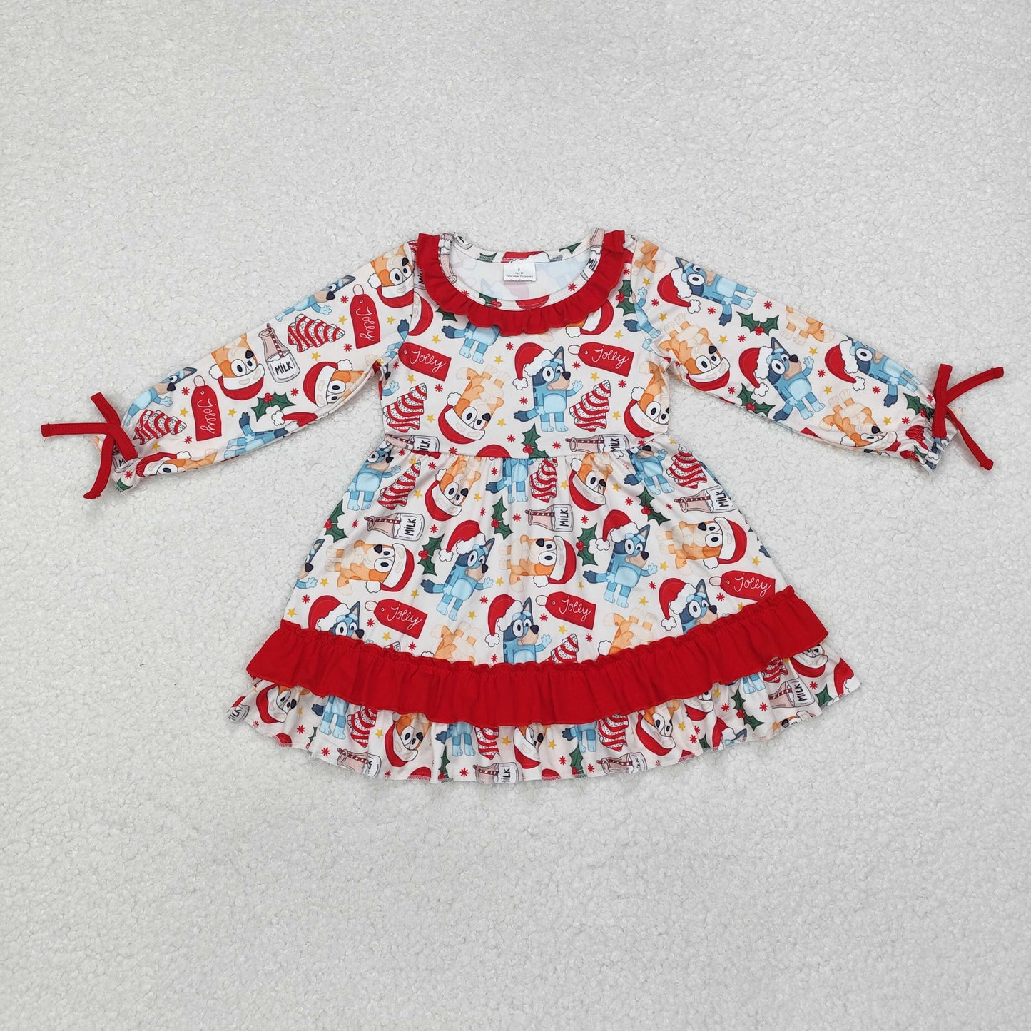 Christmas cartoon dog Pattern Long Sleeves Dress