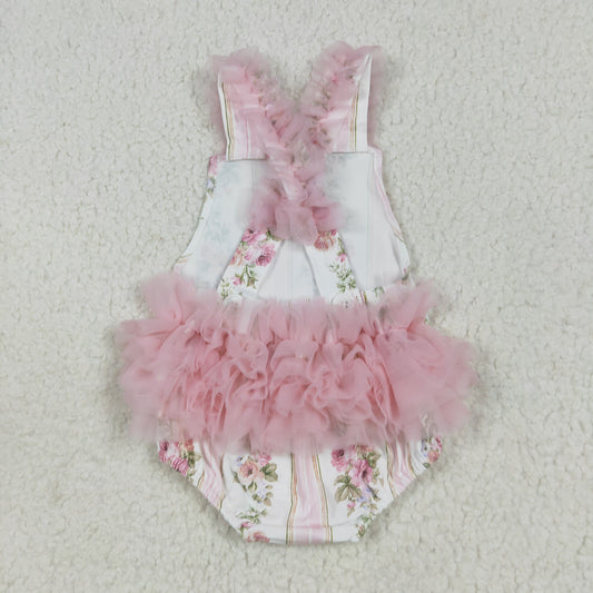Pink flowers leaves print Baby RomperSR2964