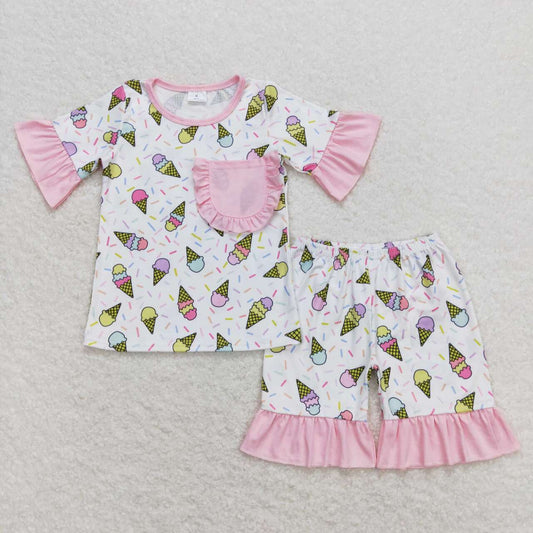 Ice Cream print With pockets short sleeves Girls set