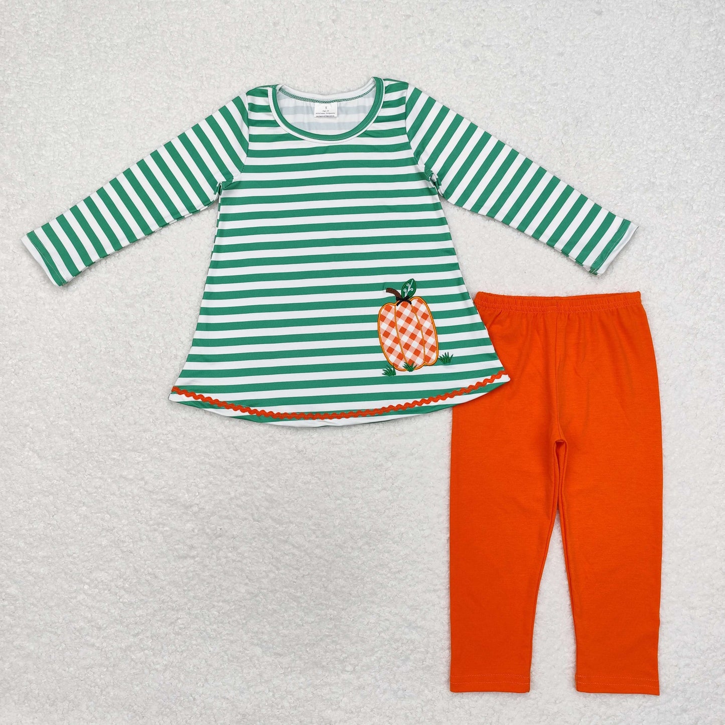 Halloween embroidery Green stripe Pumpkin Girls Set