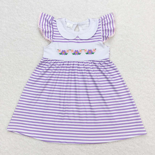 purple striped floral embroidery Girls dress