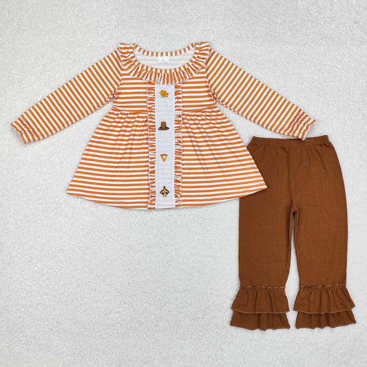 Thanksgiving Embroidered Turkey Girls Outfits