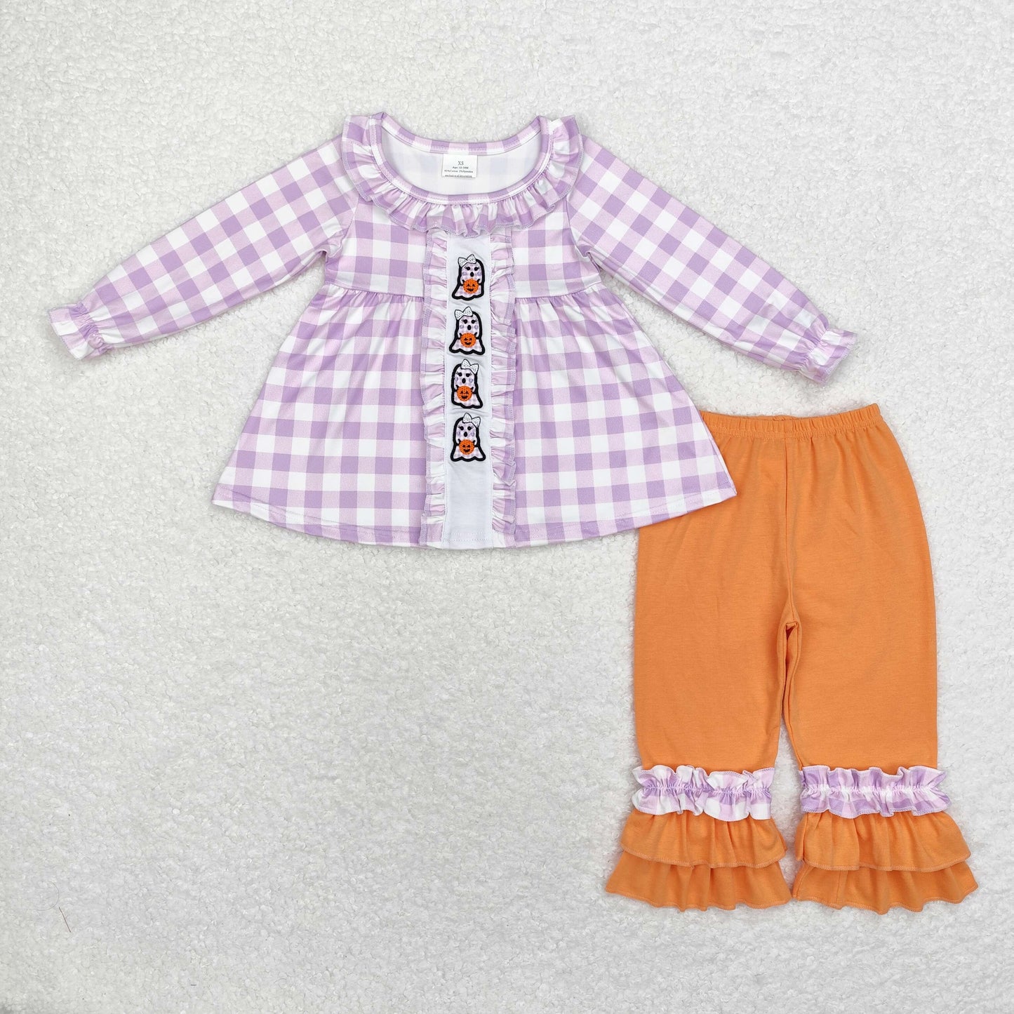 Halloween Purple plaid Ghost Embroidery Girls Suit