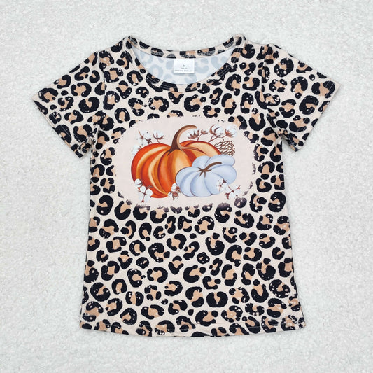 Leopard pumpkin Print Short Sleeve Shirt