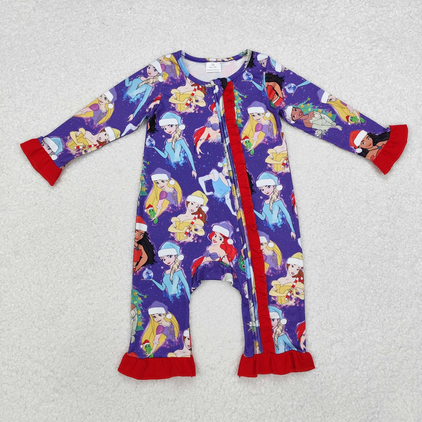 Christmas Blue Cartoon Print Baby Romper With zipper