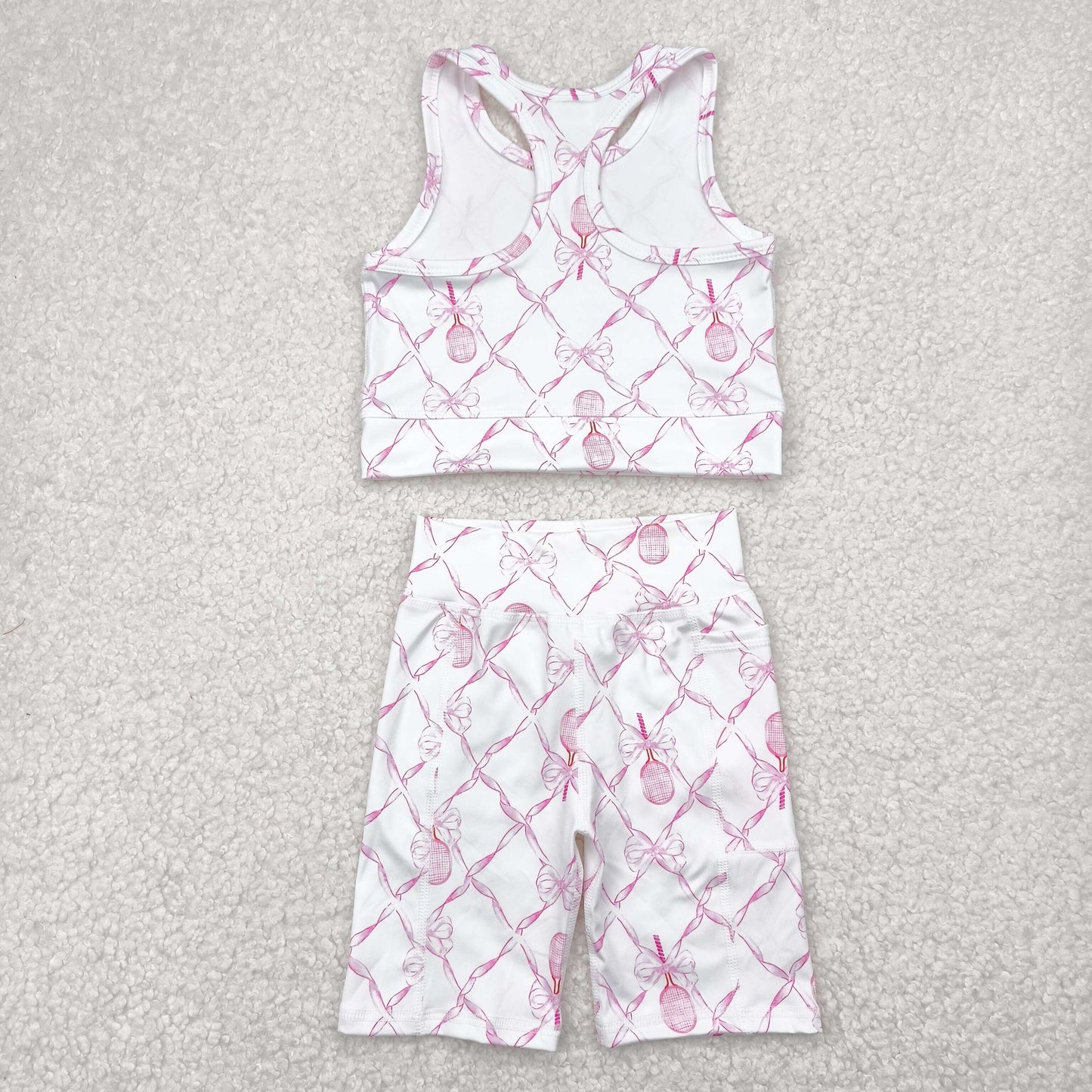 pink bows vest Girls Suit Summer Set