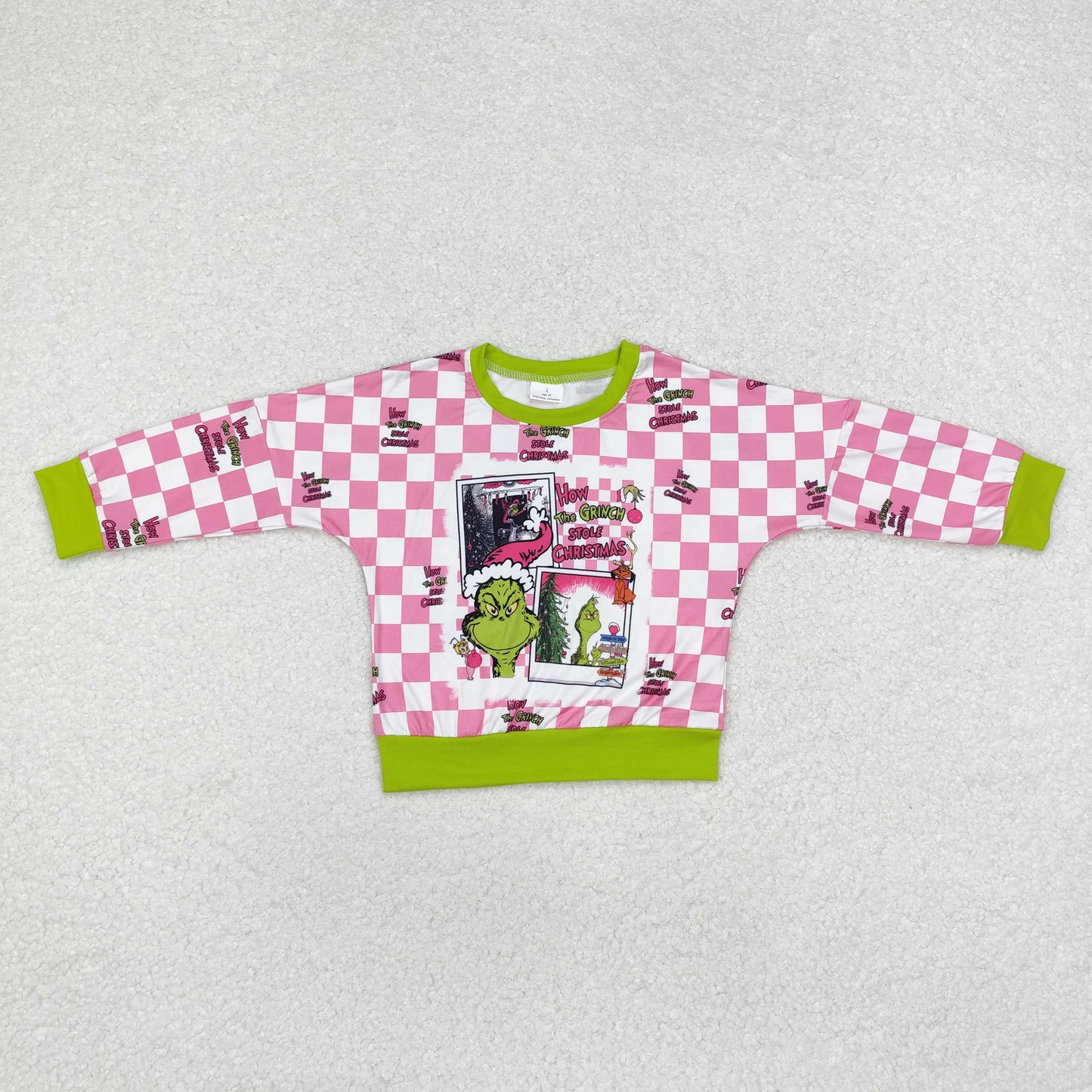 Christmas pink plaid cartoon Long Sleeve Shirt