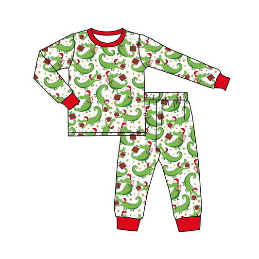 Pre-order  Christmas dinosaur print long sleeve Ruffle pajamas (split Moq :3)