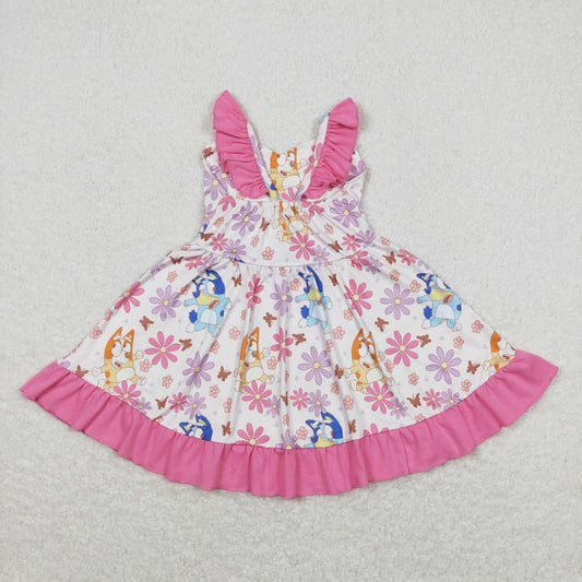 Pink Cartoon dog flowers dress