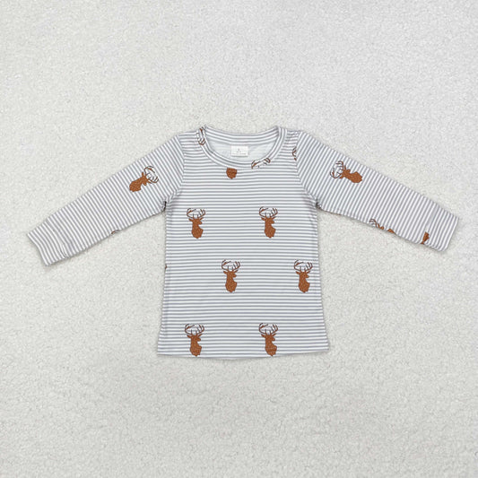 Stripe deer Print long Sleeve Shirt