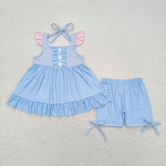 Solid blue short sleeve Girls Set