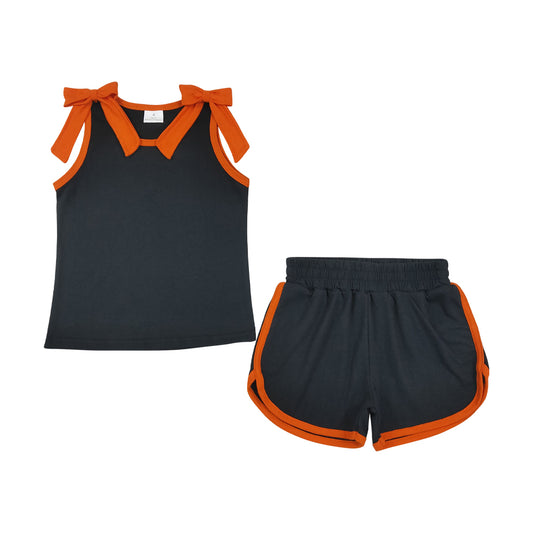 Gameday Orange Black bow sleeveless Girls Set GSSO3822