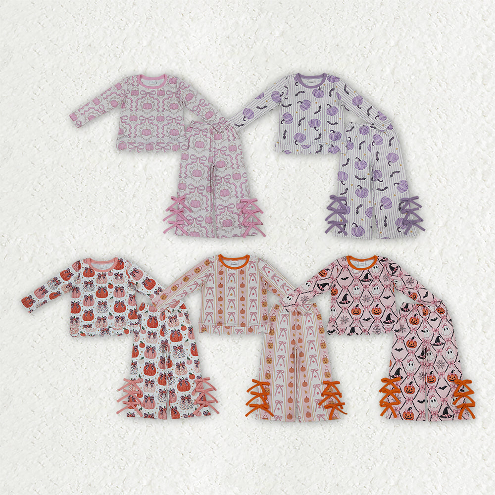 Halloween Pumpkin Ghost Bows Scallop Edge Kids Sibling Matching Clothes