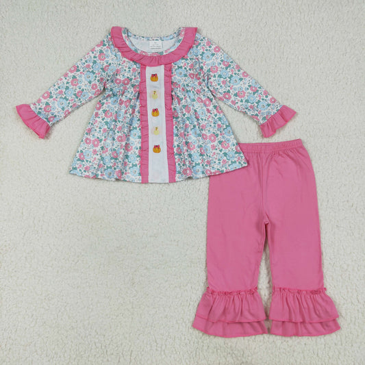 Halloween pumpkin embroidery flowers girl outfits GLP2352
