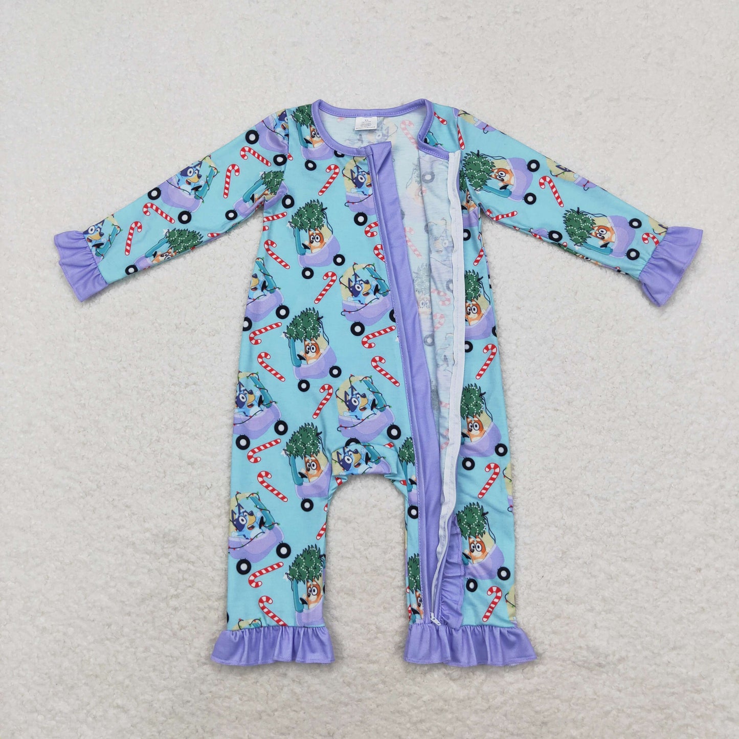 Christmas Blue cartoon dog Print Baby Romper With zipper