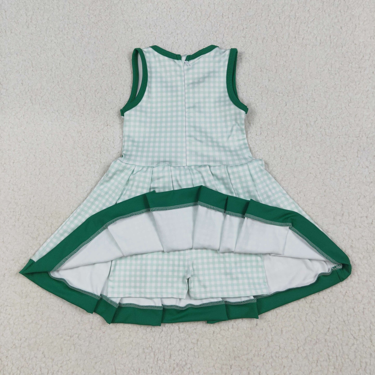 green Plaid yoga sleeveless print girl dress GSD2632