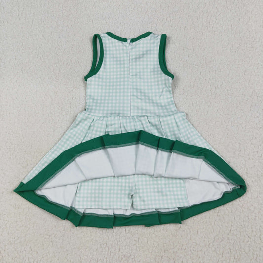 green Plaid yoga sleeveless print girl dress GSD2632