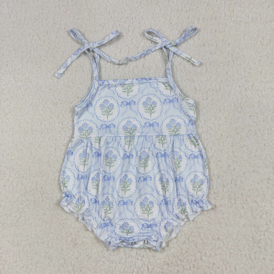 blue flowers bows  print Baby Romper SR3117