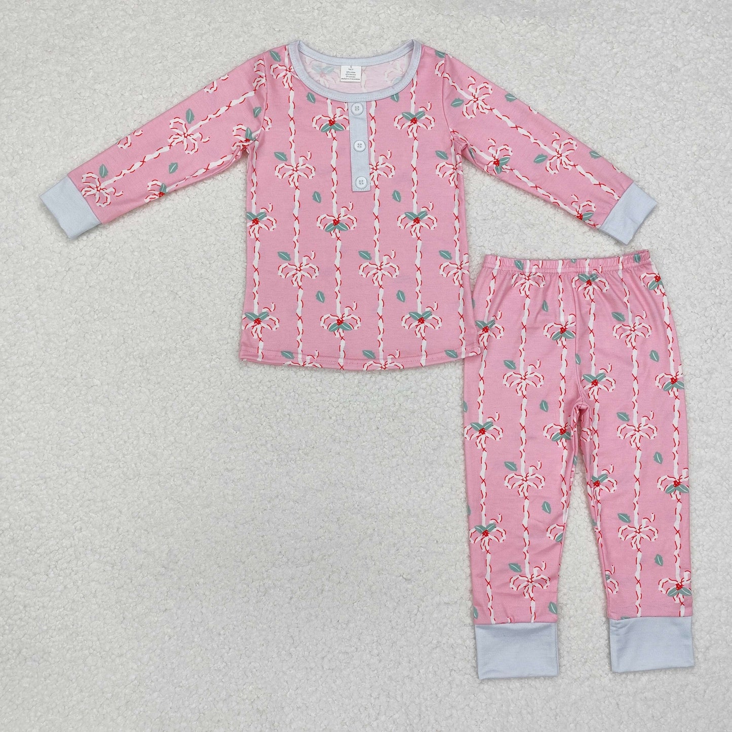 Pink bow Print Long Sleeve Pajamas ( material contains bamboo ）