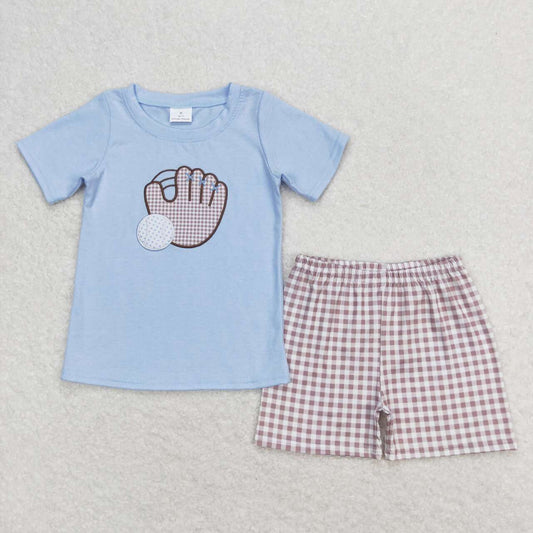 Blue baseball Embroidered plaid Boy Set