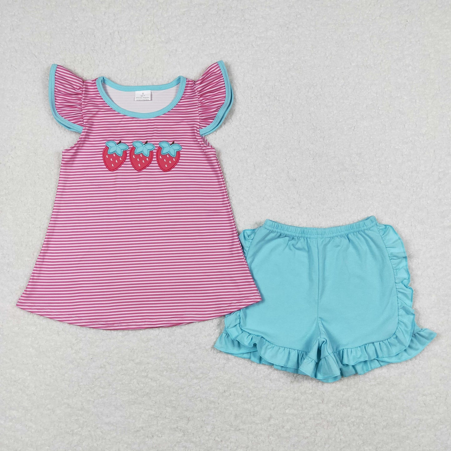 pink strawberry embroidered Girls set