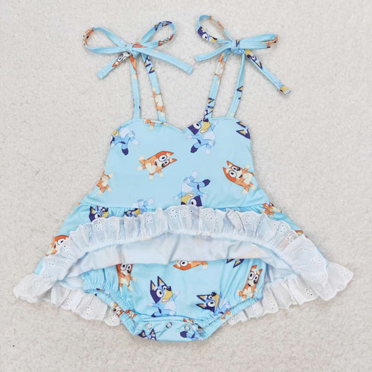 Blue cartoon dog print Baby Romper