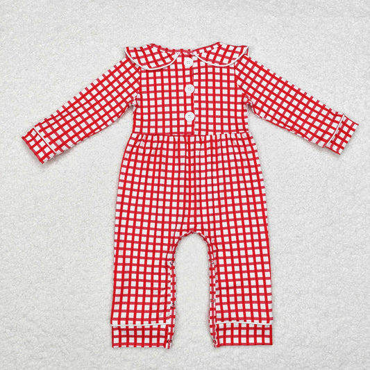 Blue red plaid Embroidery Baby Romper