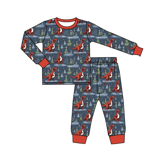 Pre-order   dinosaur print long sleeve Ruffle pajamas (split Moq :3)