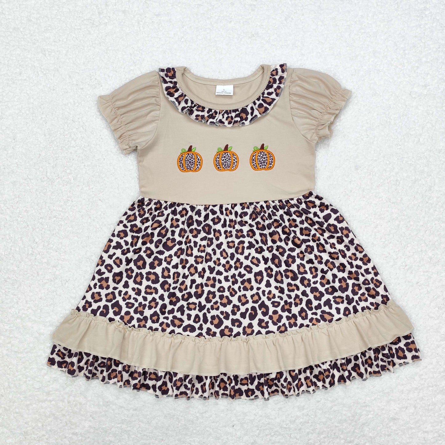 Halloween Leopard Pumpkin embroidered Girls Dress