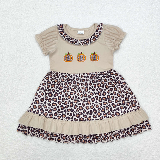 Halloween Leopard Pumpkin embroidered Girls Dress